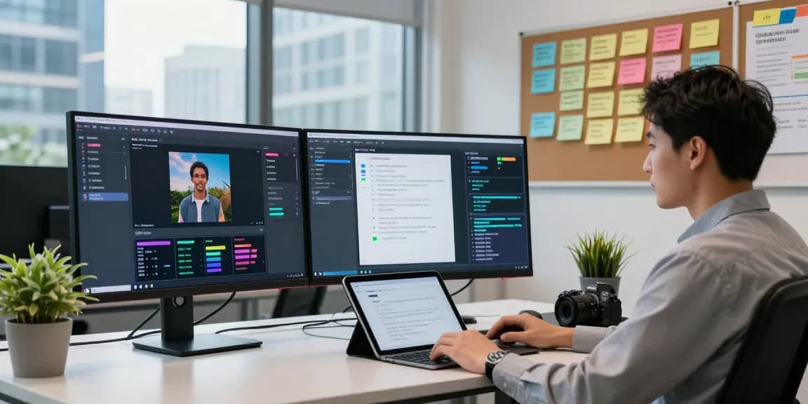 Detect AI image with advanced analytics dashboard for image moderation in a modern tech workspace.