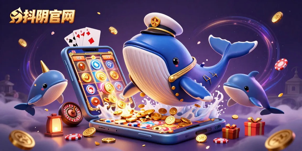 Engage with the high stakes of 抖阴官网 through thrilling 3D illustration featuring a whale and playful dolphins.