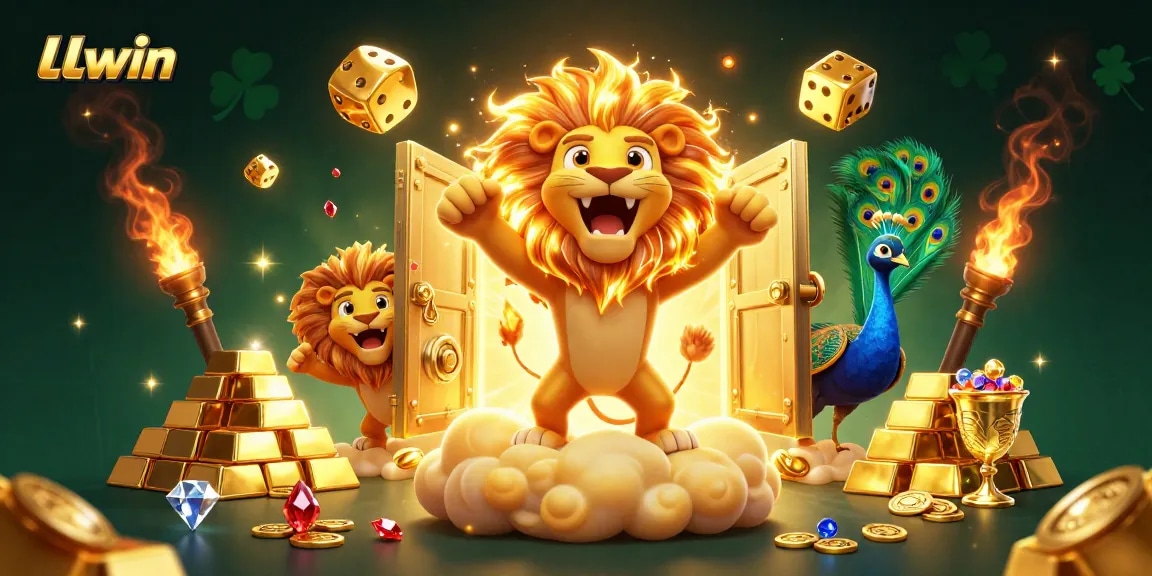 Experience the allure of LLwin with a vibrant scene featuring a roaring lion and golden elements.