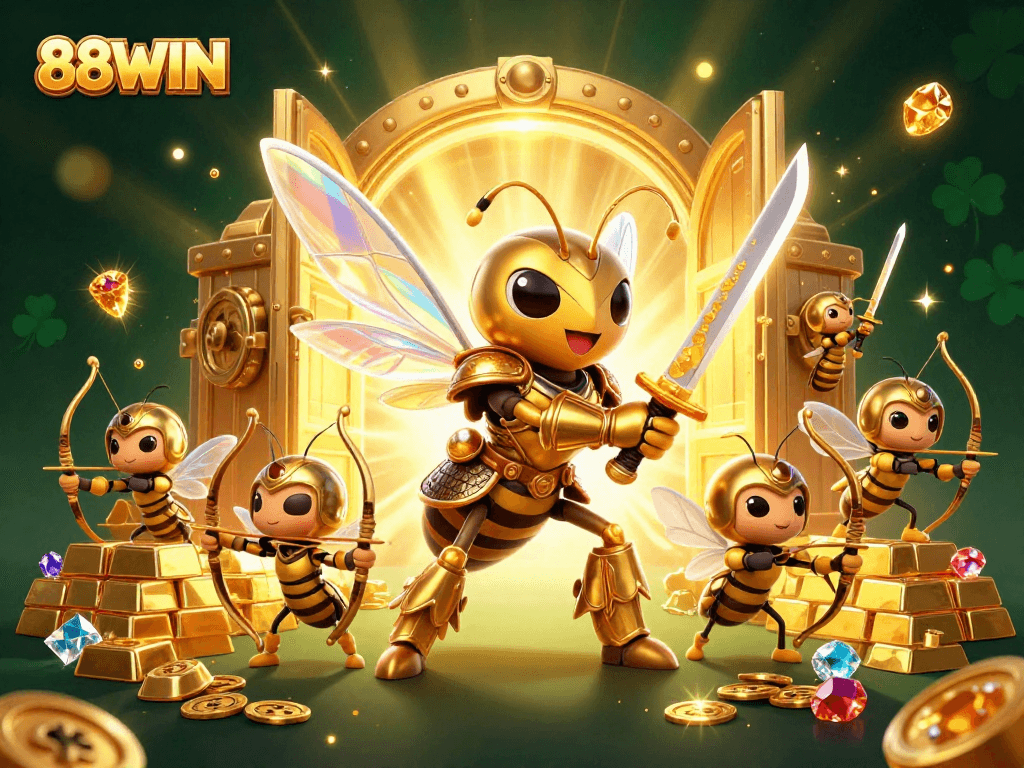 Experience the thrill of gaming at 88WIN with vibrant 3D characters, gold treasures, and captivating elements.