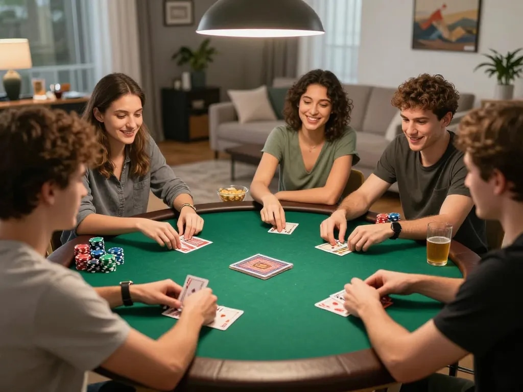 Players enjoying a game of poker at home using strategies for gamebaidoithuong8 in a friendly atmosphere.