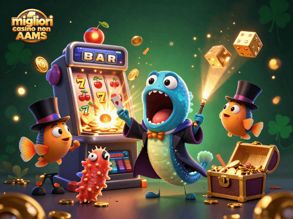 I migliori casino non AAMS offrono emozionanti giochi d'azzardo, come mostrato in questa vivace illustrazione 3D.