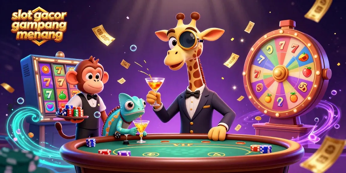 Spin and win in style with slot gacor gampang menang, featuring vibrant slot reels and playful characters.