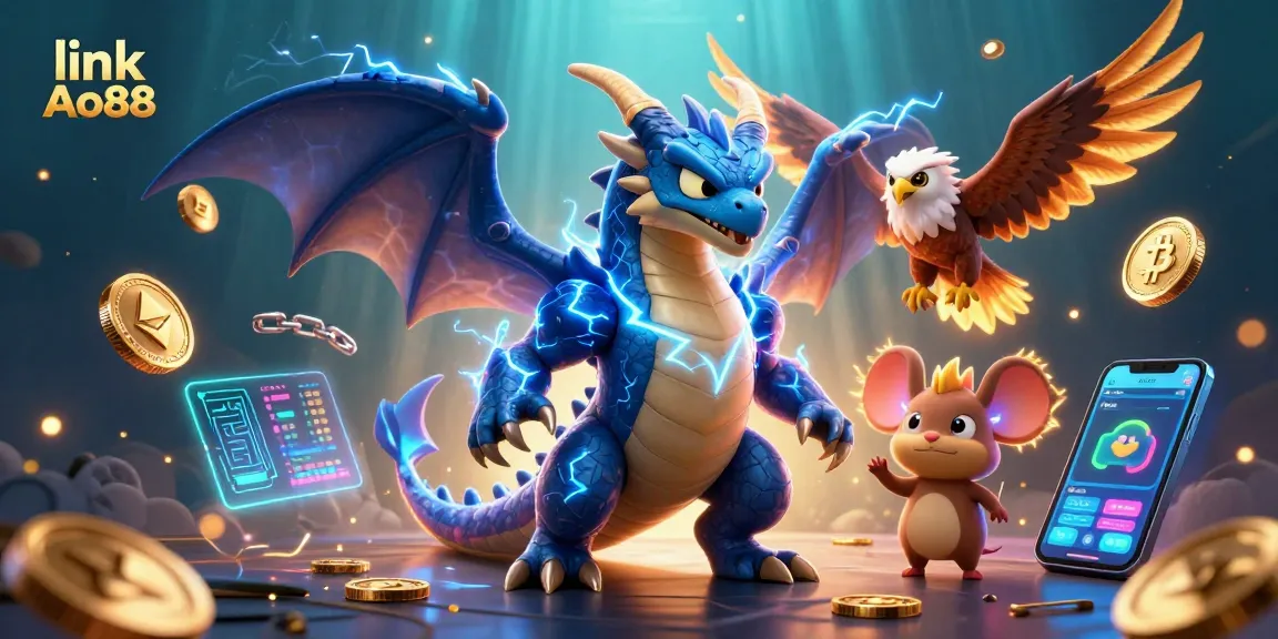 Win big at link Ao88 with vibrant 3D casino art showcasing dragons and crypto coins.