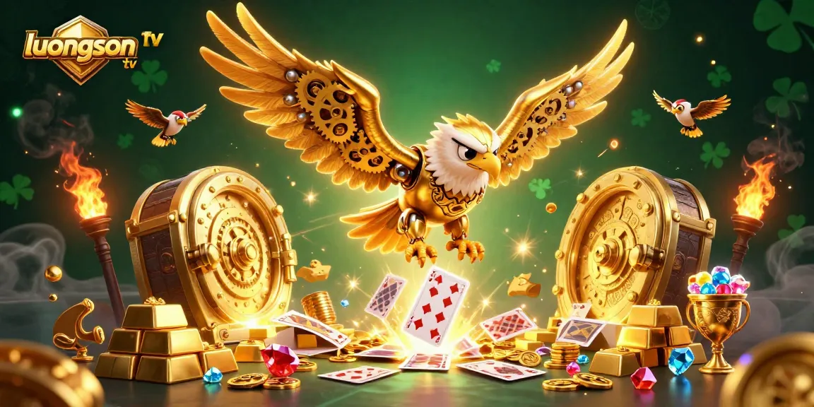 Experience thrilling action on luongson tv with a cybernetic eagle diving through sparkling casino treasures.