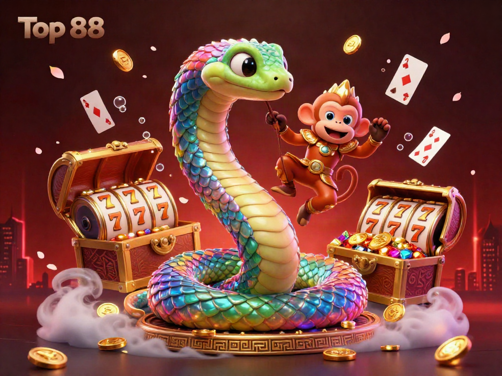 Engage in thrilling casino adventures with Top 88 amid colorful treasures and playful festivities.