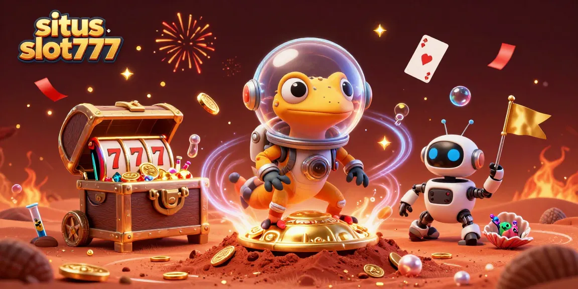 Engage in thrilling gameplay at situs slot777 with vibrant casino symbols and a dynamic Martian theme.