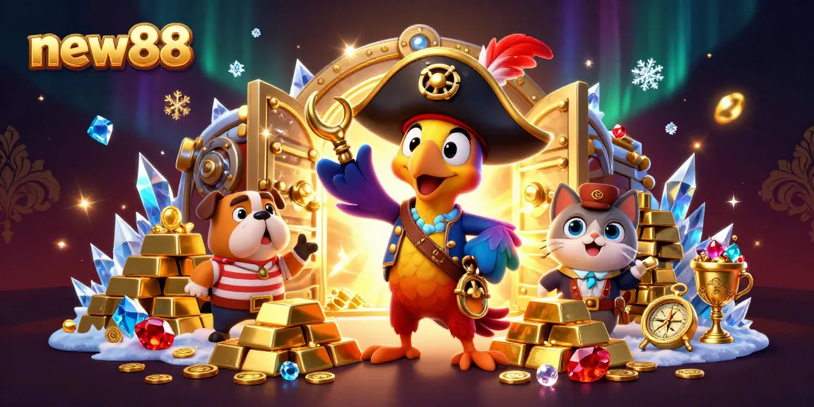 Experience thrilling games at new88 with a vibrant scene of treasure and adventure.