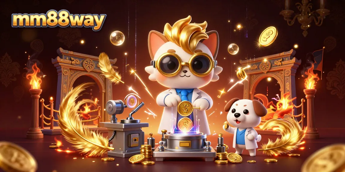 Win massive jackpots in mm88way's thrilling slots as the mad scientist and loyal dog create excitement in a vibrant casino.