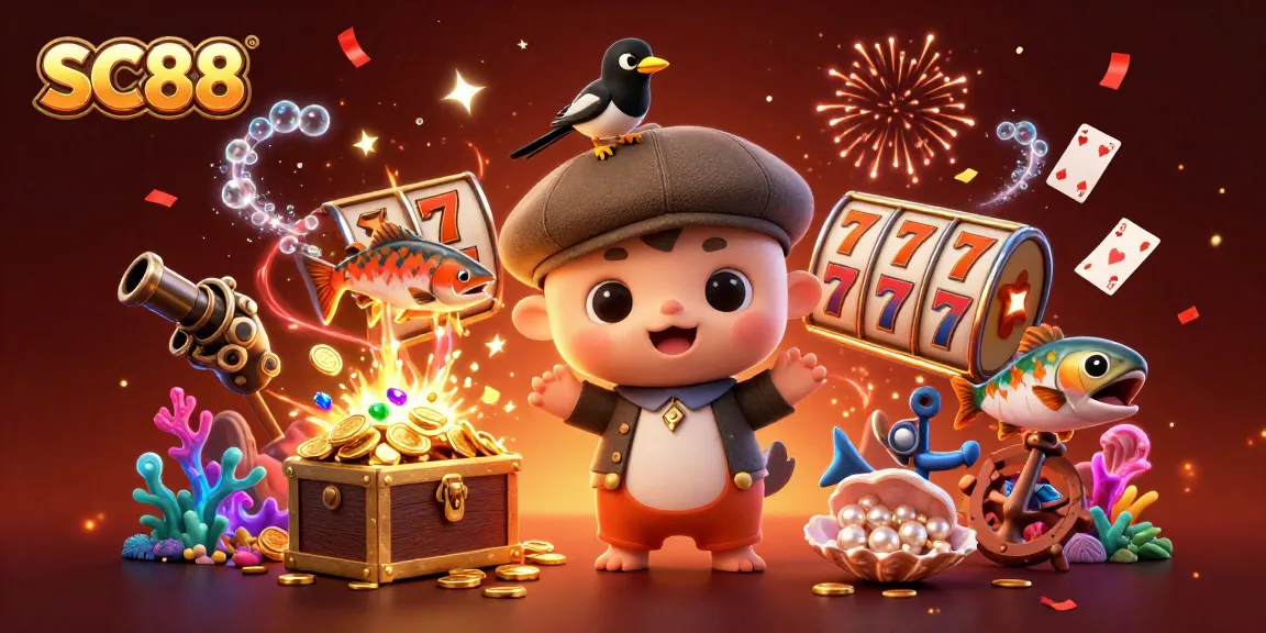 Experience casino excitement with SC88's vibrant 3D cartoon illustration showcasing various gaming elements.
