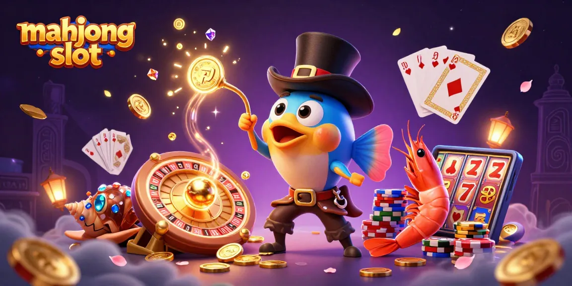 Experience the excitement of mahjong slot with adventurous characters, golden treasures, and a vibrant casino scene.