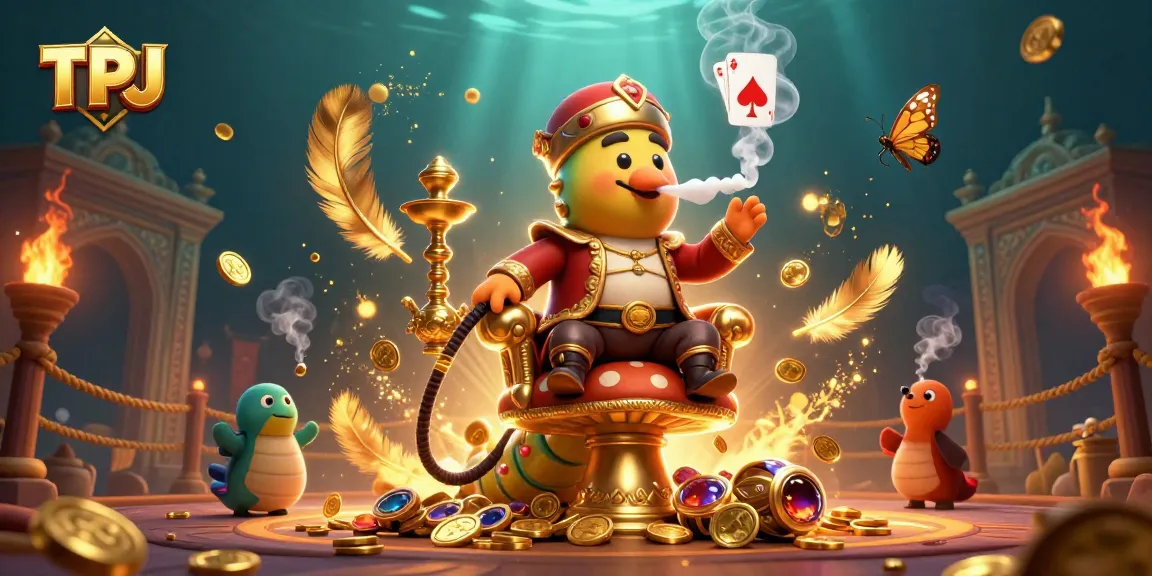 Experience TPJ with a dazzling display of golden coins and poker symbols within a vivid casino scene.