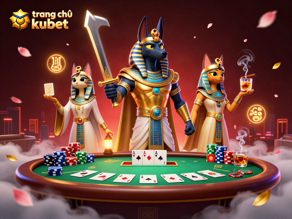 Engage with the excitement of trang chủ kubet as Anubis and Bastet dominate a vibrant casino scene.