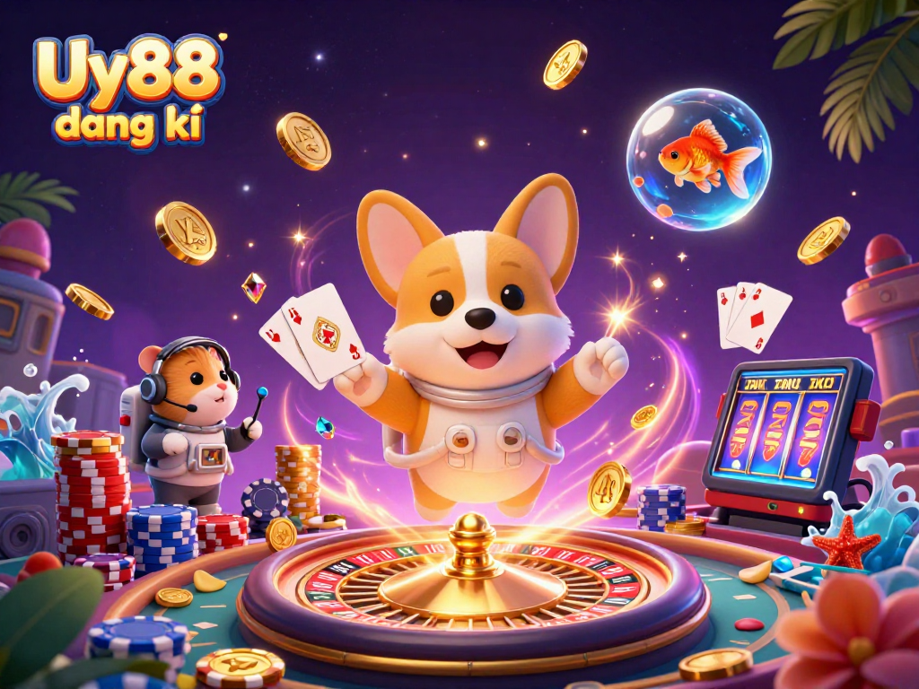 Experience the excitement of Uy88 đăng ký casino action with floating characters and dynamic game elements.