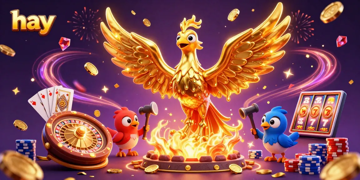 Engage with the vibrant casino world of hay, featuring a molten golden phoenix and casino elements cascading in an energetic scene.