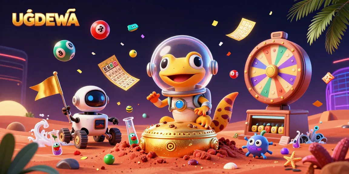 Engage with the thrilling atmosphere of UGDEWA's golden casino discovery on Mars, filled with vibrant gambling elements.