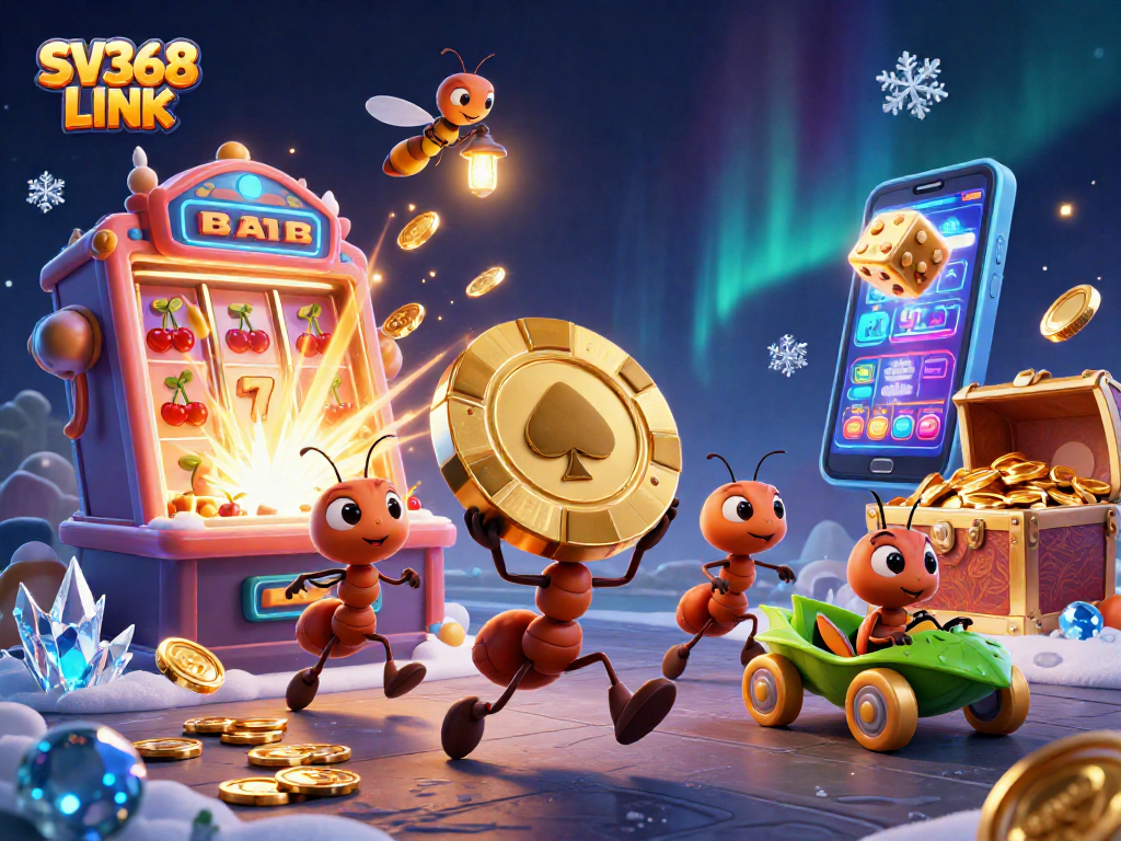 Experience the excitement of SV368 LINK with vibrant cartoon ants orchestrating a casino heist.