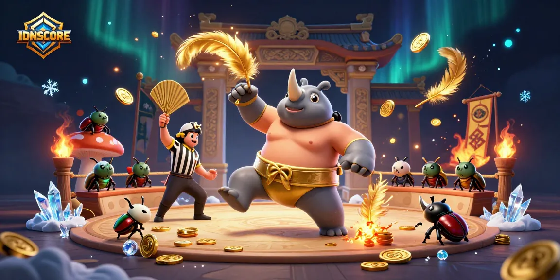 Experience thrilling wins with IDNSCORE's dynamic illustration featuring exciting casino elements and action.