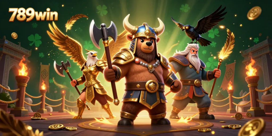 Engage in thrilling gameplay with 789win's vibrant casino scene featuring a Viking bear and Valkyrie eagle.