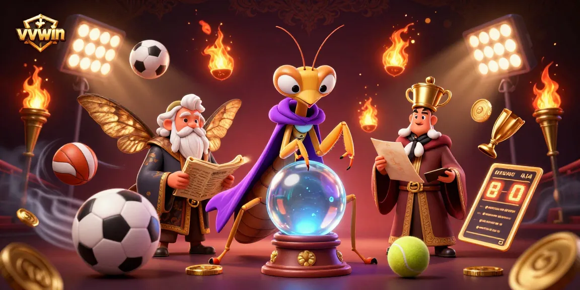 Engage with vvvwin as a praying mantis fortune teller, offering insights amidst a vibrant casino scene.