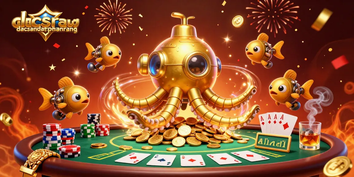 Engage with dacsandatphanrang's thrilling underwater gambling world featuring a golden kraken and dynamic poker elements.