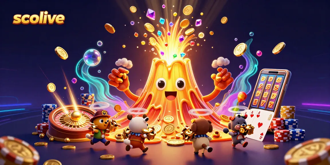 Socolive showcases thrilling casino action with golden volcano and treasure-hunting animals in a dynamic scene.