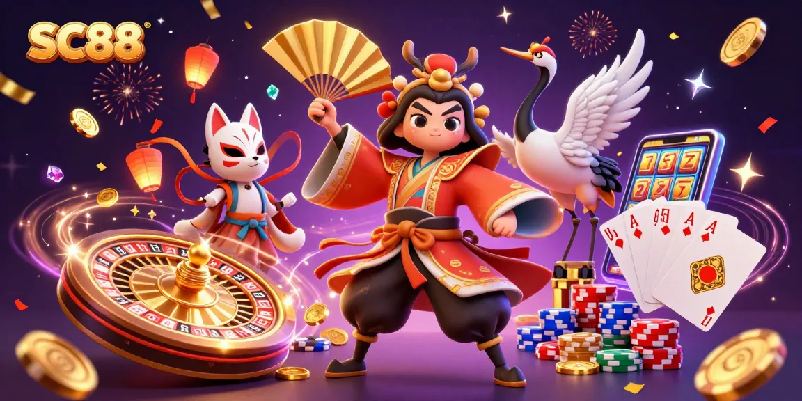 Experience excitement with SC88’s captivating casino scene, showcasing vibrant characters and dynamic game elements.