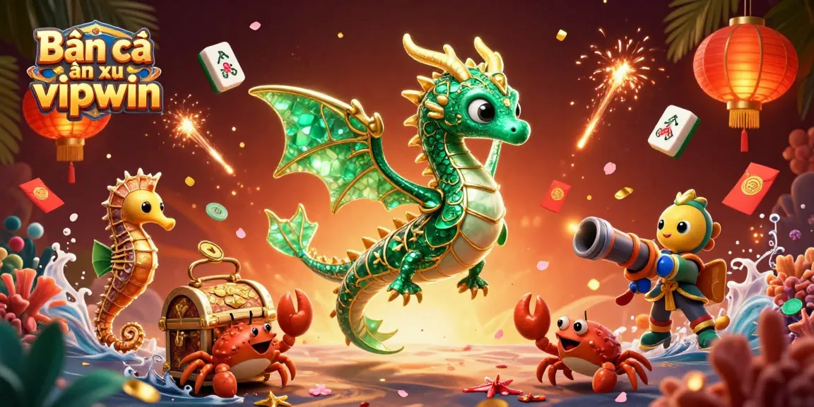 Bắn cá ăn xu vipwin offers thrilling underwater adventures with a sea dragon, seahorse, and treasure in a vibrant casino setting.