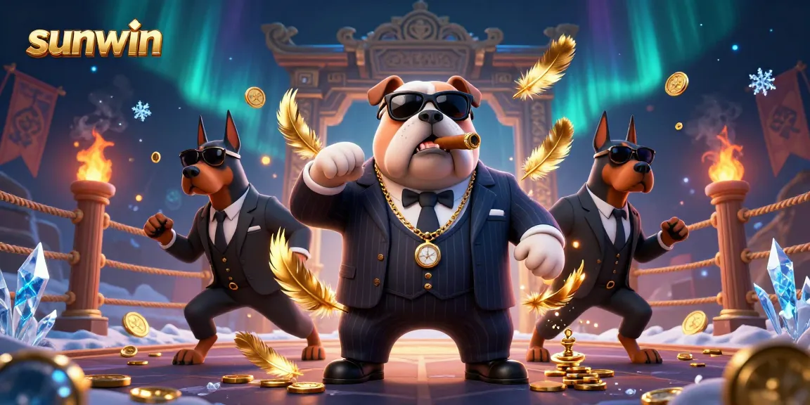 Experience exciting gameplay with sunwin's dynamic casino scene showcasing a mafia dog and bodyguards.