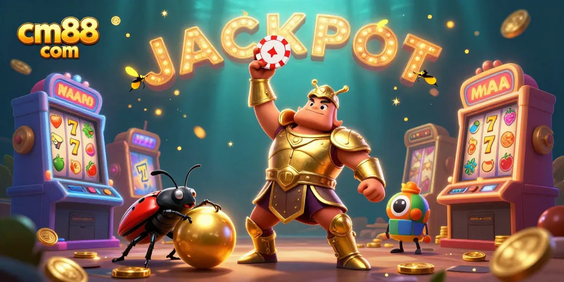Spin to win at cm88 com with vibrant 3D characters celebrating success amidst colorful slot visuals.