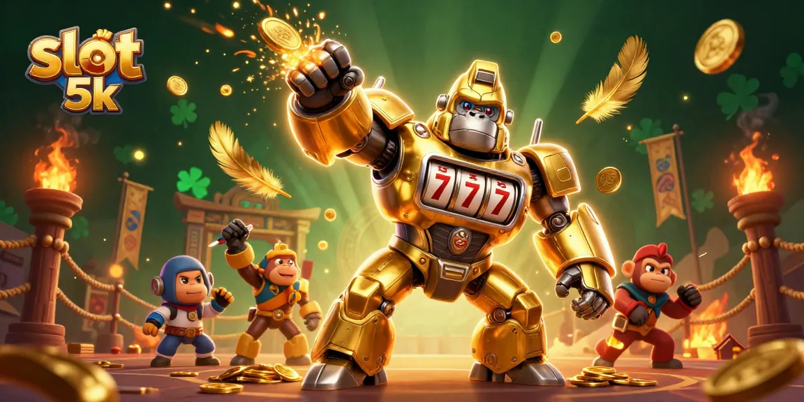 Engage in thrilling gameplay at slot 5k with this vibrant 3D illustration of a golden gorilla mech.