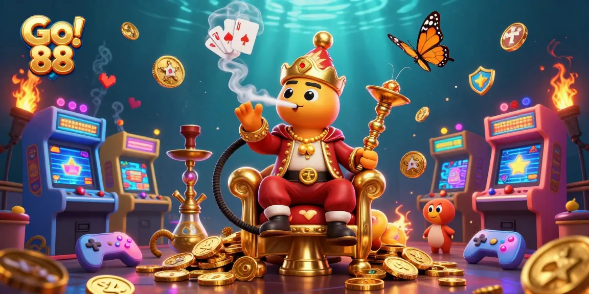 Experience the thrill of Go 88 with an imaginative casino scene featuring a whimsical caterpillar and gaming elements.