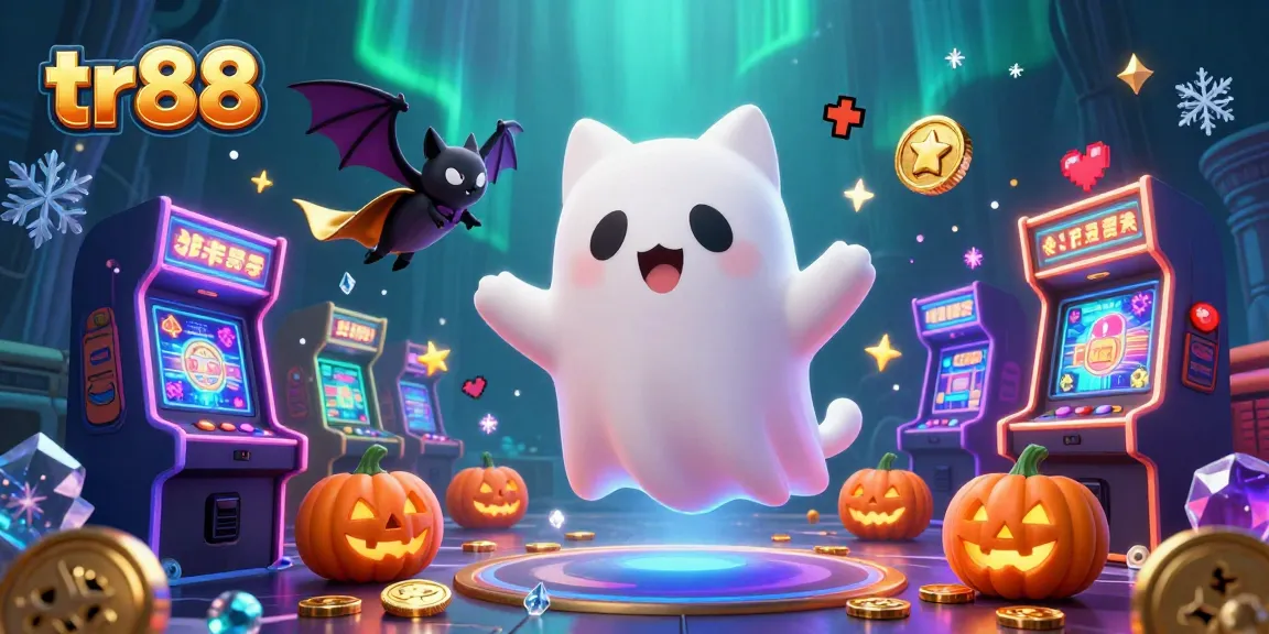 Experience the thrill of tr88 as ghostly characters navigate a haunted casino filled with games and glowing treasures.