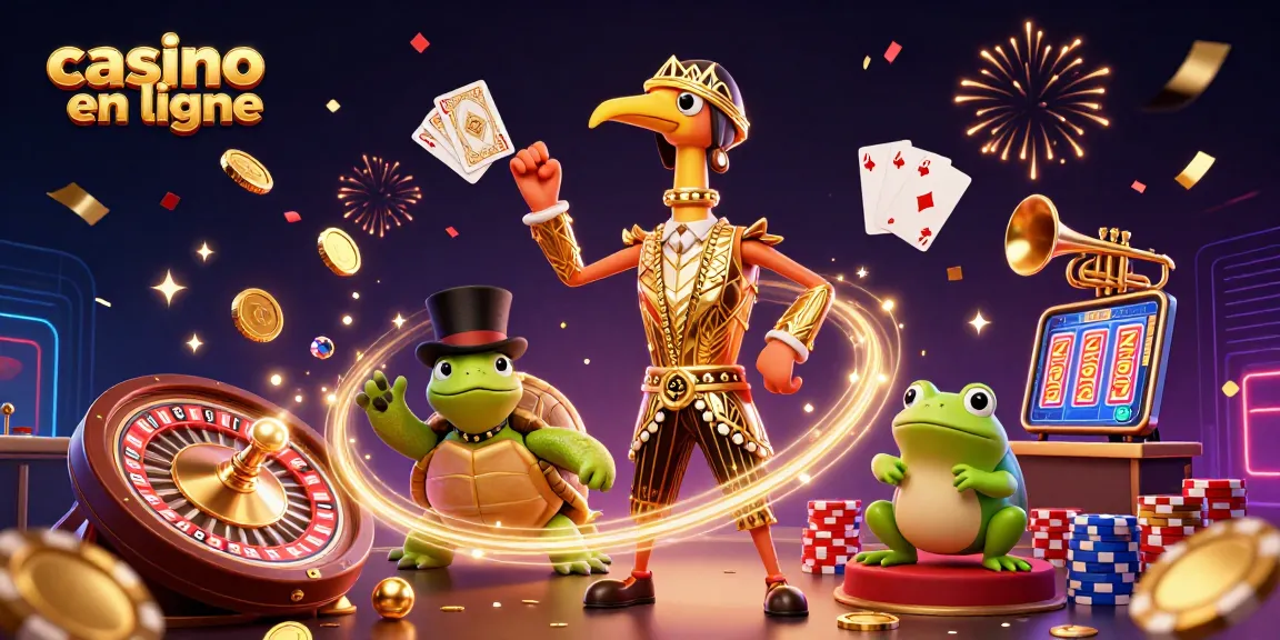 Jouez au casino en ligne avec nos personnages animés au bar, entourés de pièces d'or et de jeux.