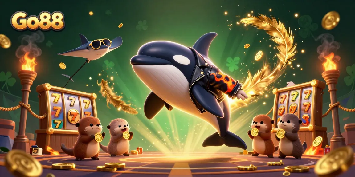Go88 brings excitement to the slots with a vibrant scene featuring cartoon characters and golden coins.