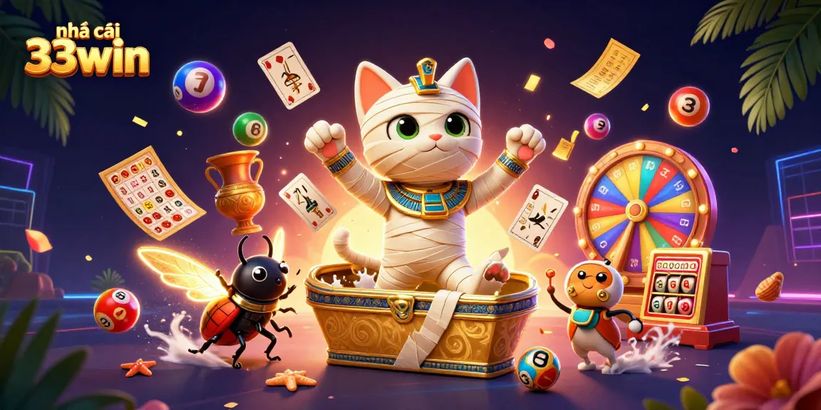 Play exciting games at nhà cái 33win featuring an animated Egyptian-themed casino illustration.