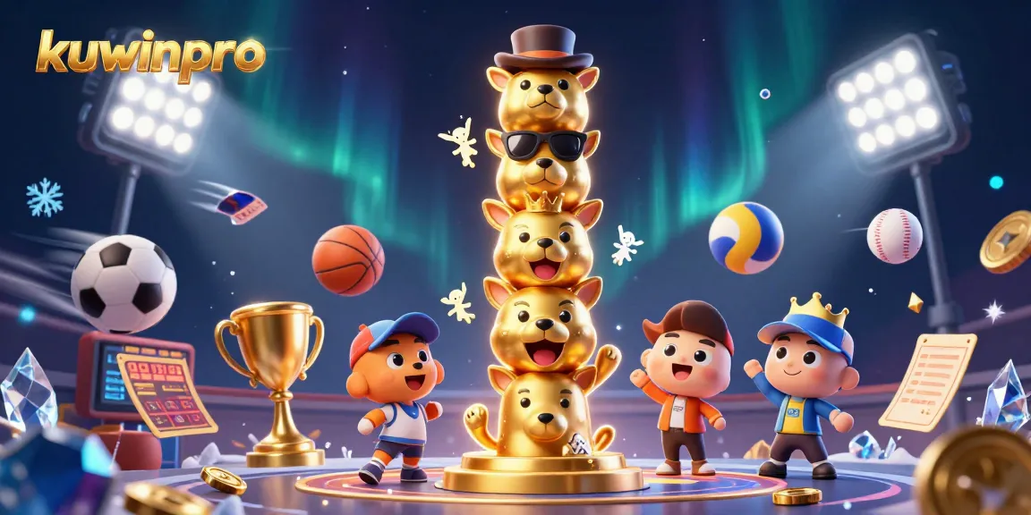 Win big with kuwinpro, showcasing an exciting 3D casino scene filled with vibrant sports elements.