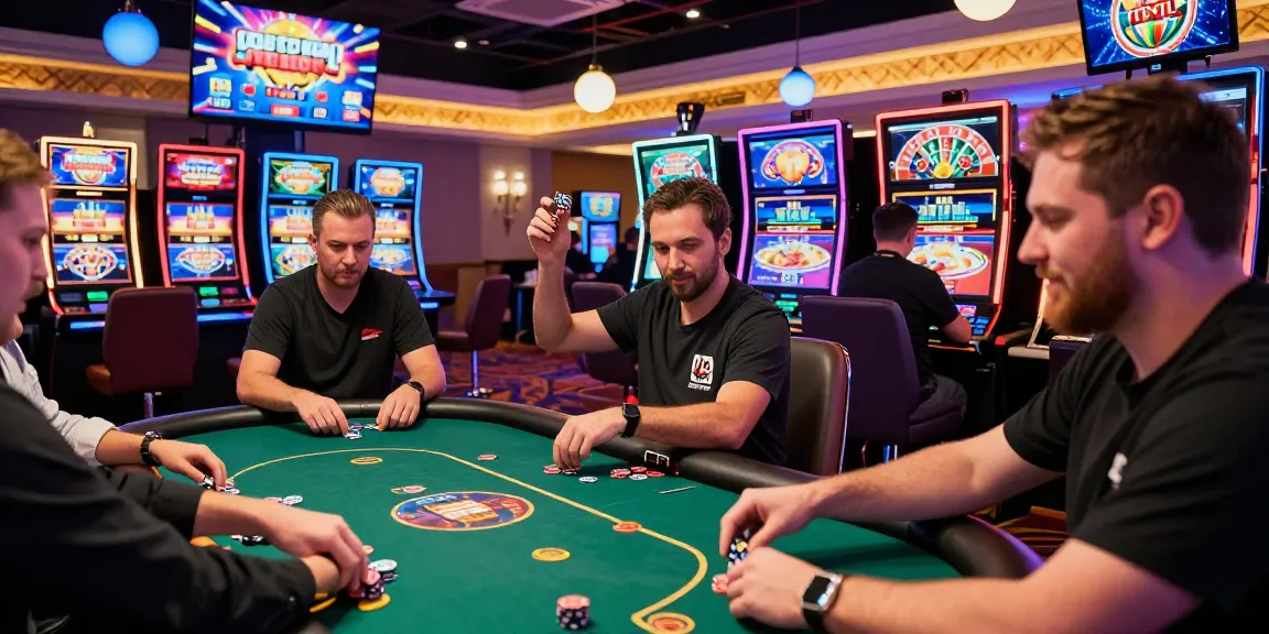 Exciting gambling atmosphere at QS88 casino with players celebrating wins and engaging in games.