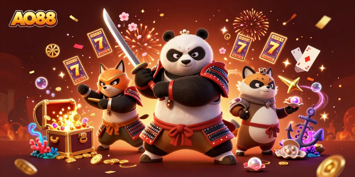Engage with the thrilling AO88 casino action featuring a samurai panda and ninja fox.