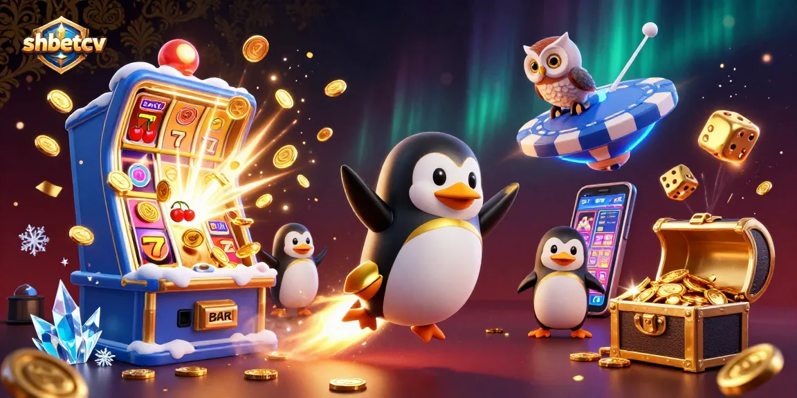 Experience thrilling wins at shbetcv with a golden penguin racing through a casino galaxy!