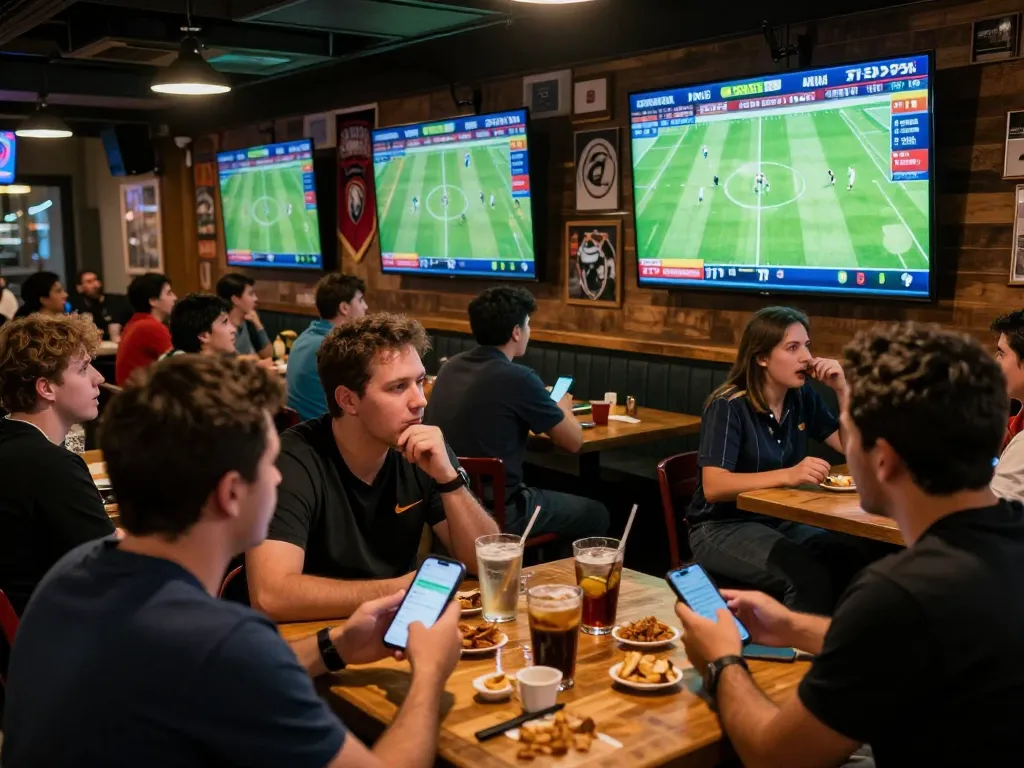 View of enthusiastic fans placing bets on 7m-7m scores at a sports betting event