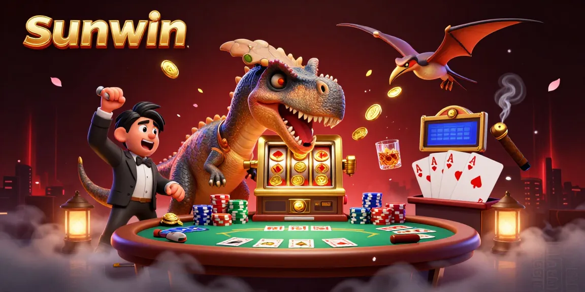 sunwin showcases a pachycephalosaurus winning coins from a golden slot machine in a vibrant casino scene