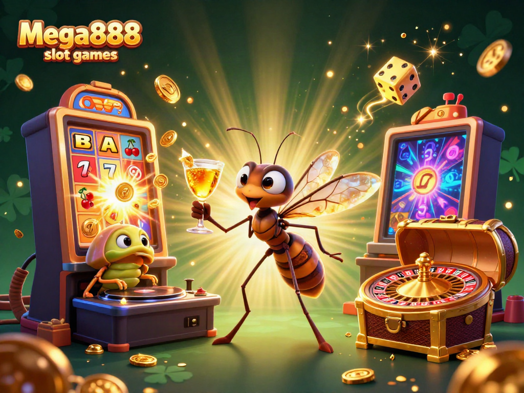 Experience thrilling Mega888 slot games in a vibrant, dynamic casino scene.