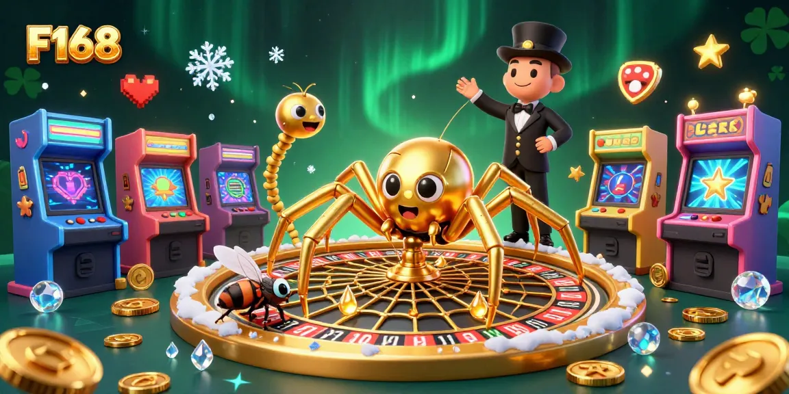 Experience the thrilling bets of F168 with vibrant 3D casino illustrations of spinning roulette and game elements.
