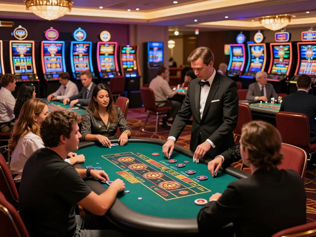 Players at MM 88 engaged in high-stakes poker and roulette, depicting an exciting casino floor atmosphere.