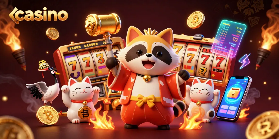 Experience thrilling casino gameplay with a cheerful tanuki, luck-bringing cats, and crypto elements.