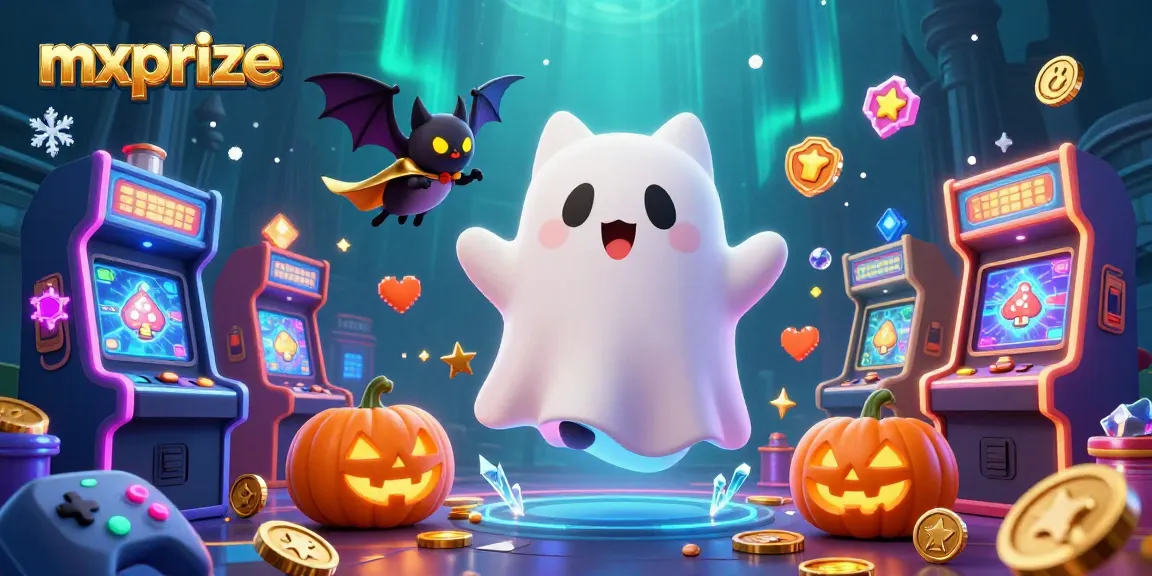 Engage with mxprize's immersive casino experience featuring a friendly ghost cat and vibrant game elements.