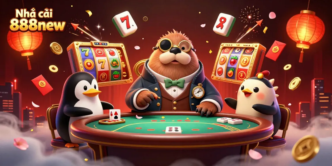 Play poker with the fun characters from Nhà cái 888new in this vibrant underwater casino illustration.