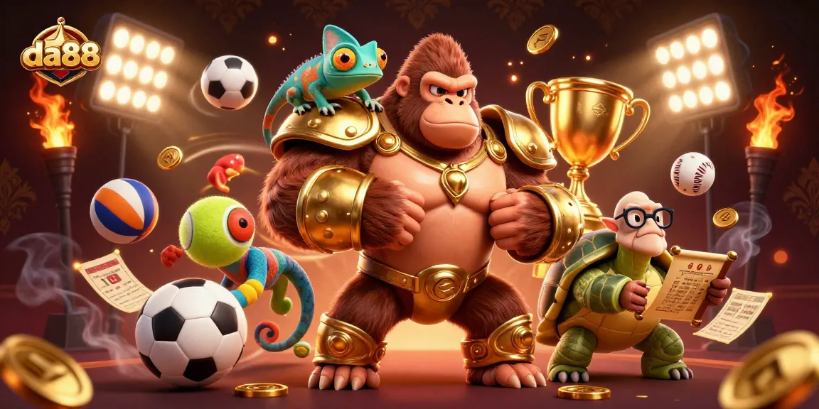 Watch the da88 gorilla king lead the action in this dynamic casino tournament scene.