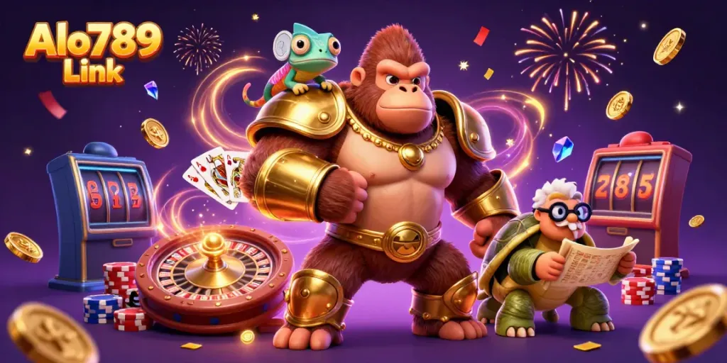 Engage with action at Alo789 Link in this vibrant 3D casino adventure scene.